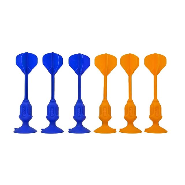 Set of blue and orange darts on a white background